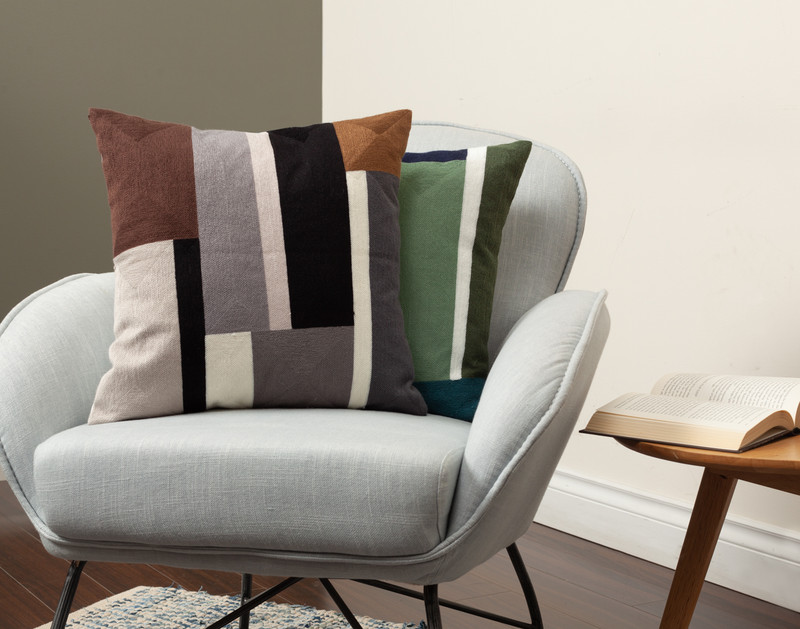 Colour Block Embroidered Square Cushion Cover - Canyon