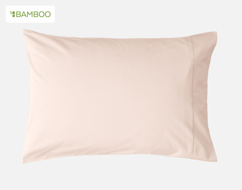 Front view of one of our Bamboo Cotton Pillowcase in Rosemist sitting against a solid white background.