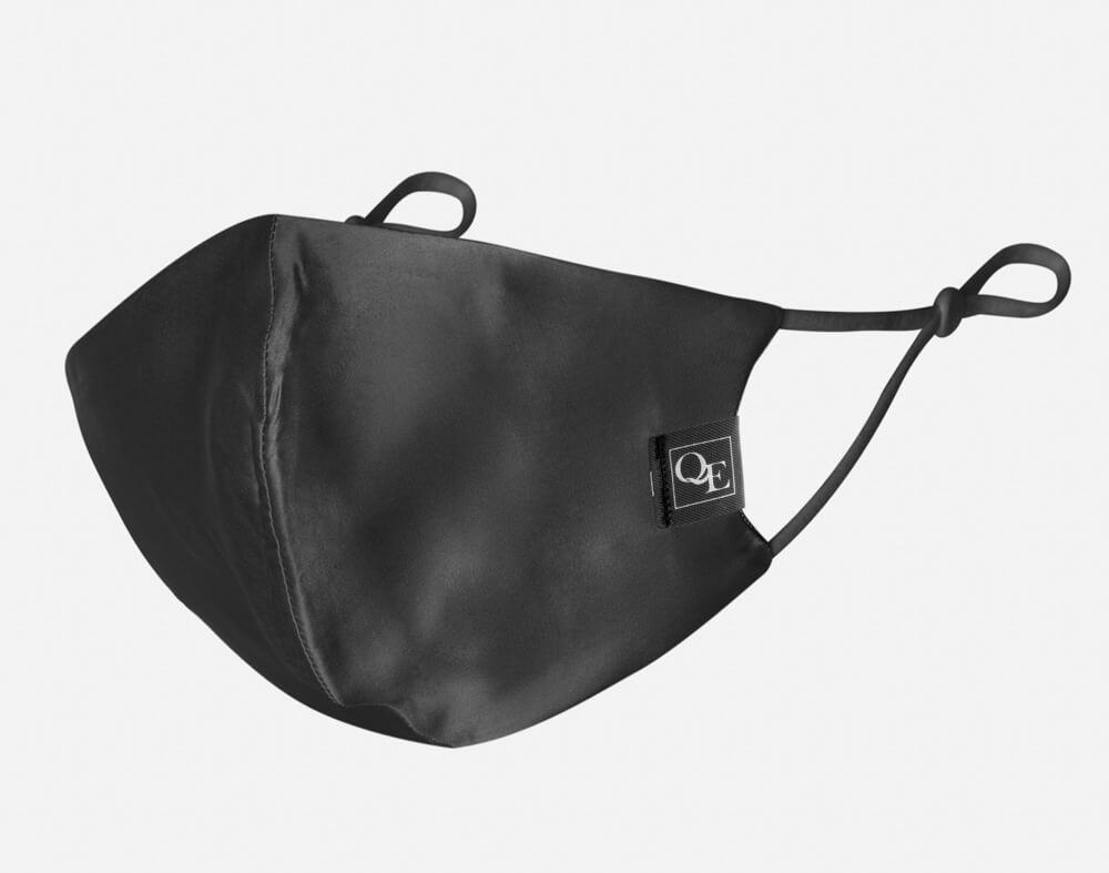 100% Silk Reusable Face Mask in Black, front view.