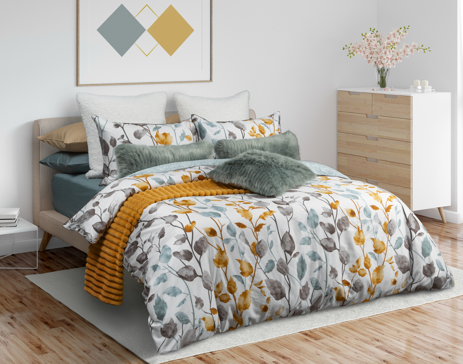 最安値挑戦！ Luxury Honeycomb Duvet with Cover Art Queen Size