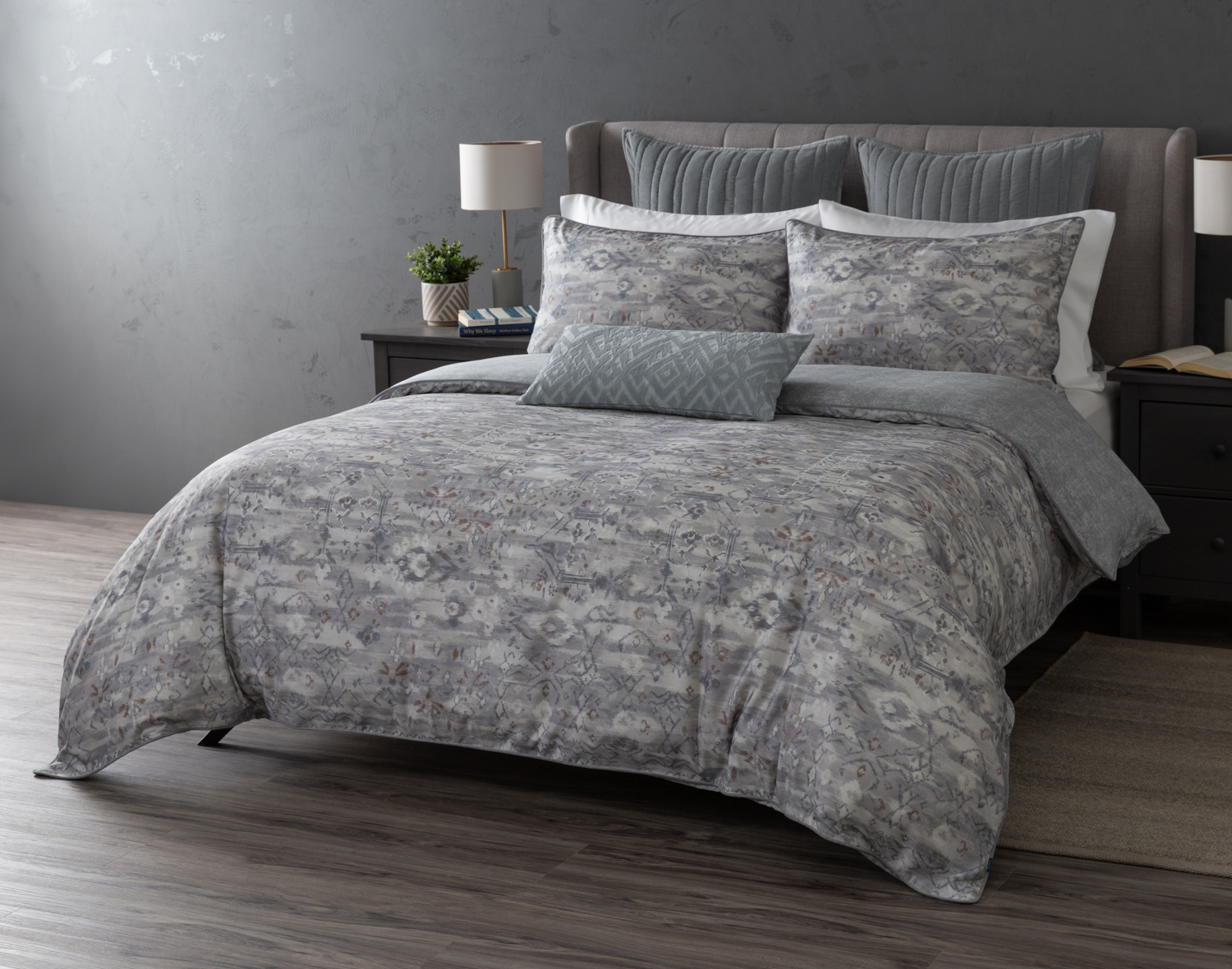 Fergana Duvet Cover, Cotton, TENCEL Lyocell, Geometric, Grey,