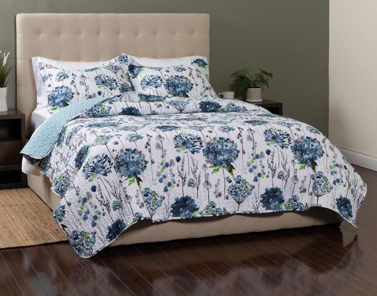 Marisol Recycled Polyester Coverlet Set, Botanical, Blue,