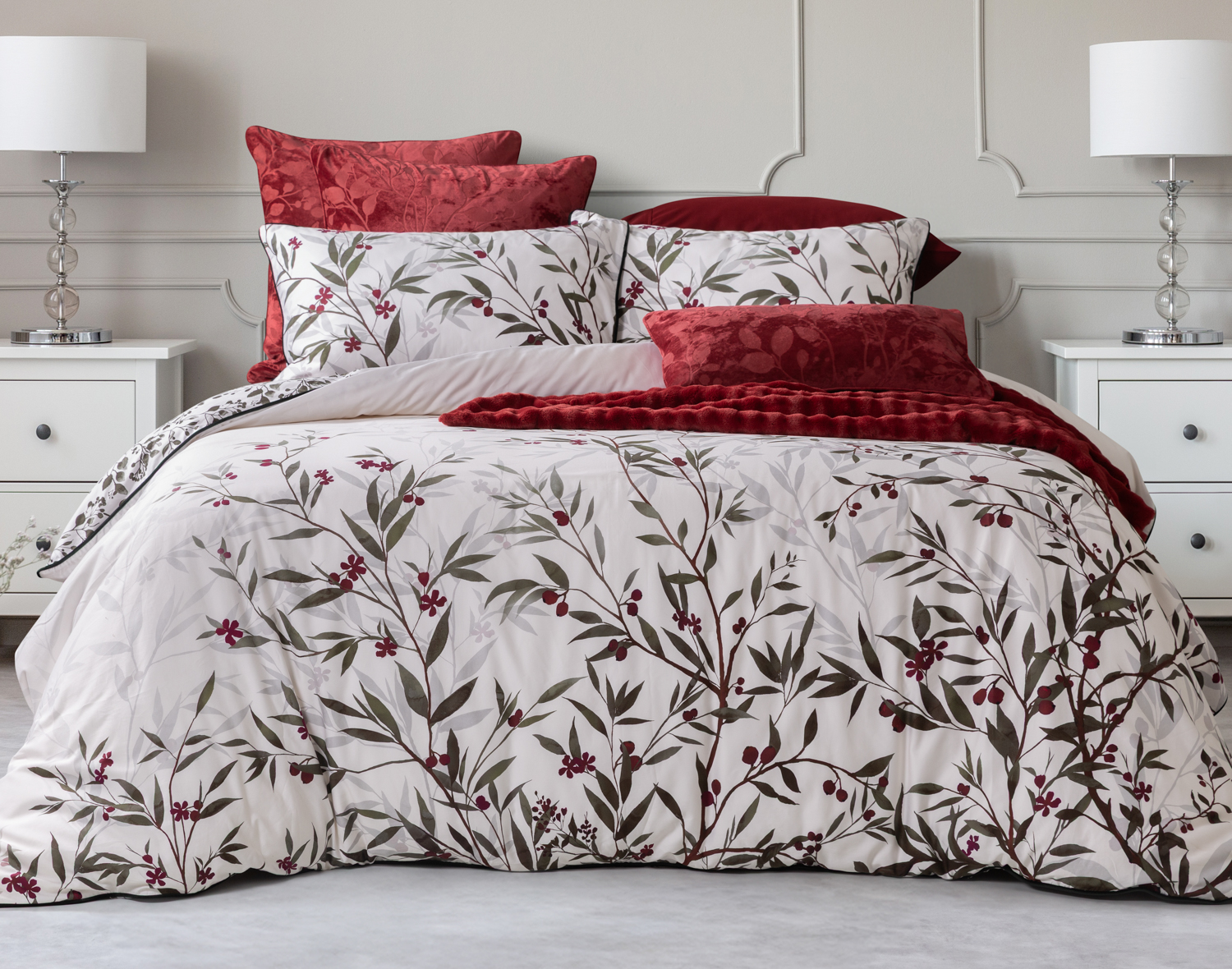 Laurentian Duvet Cover, Bamboo Cotton, Botanical, White,