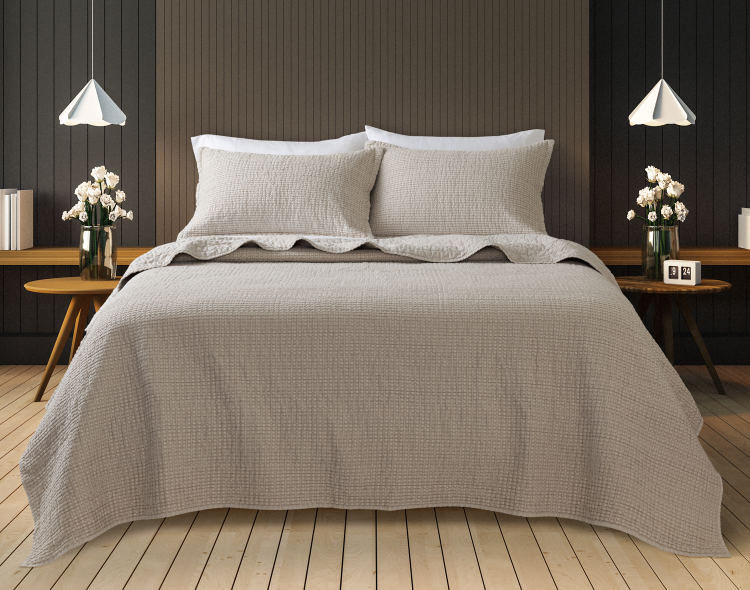 Foothills Stonewashed Quilt Set, Floral, Beige, Queen