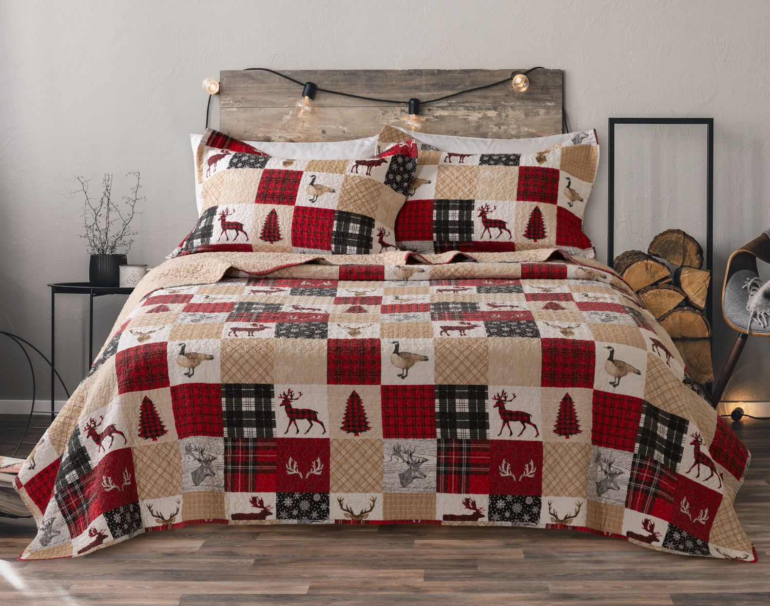 North Wood Cotton Quilt Set, Patchwork, Red,