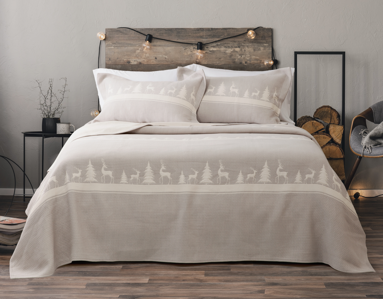 Deer Trail Cotton Jacquard Quilt Set, Scenic, Grey,