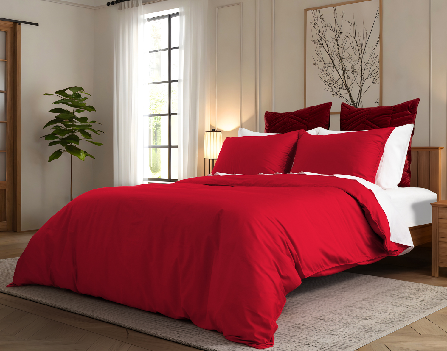 Heartfelt Duvet Cover, Cotton Set, Red,