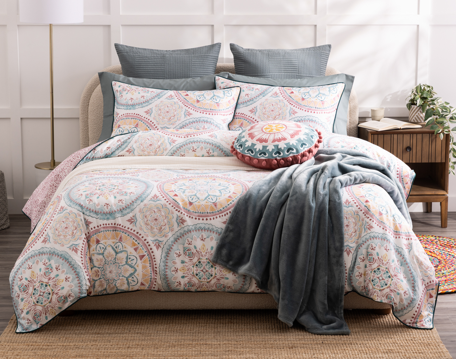 Mandira Duvet Cover, Cotton Set, Geometric, Pink,