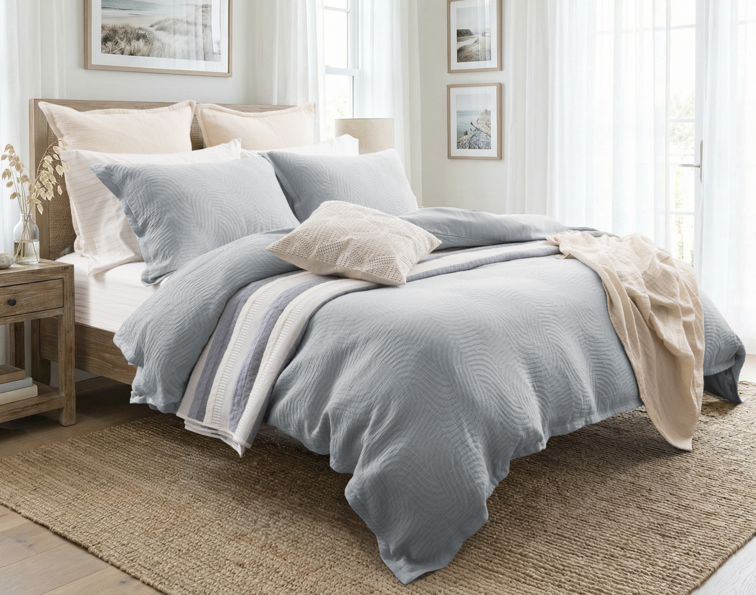 Cielo Duvet Cover, TENCEL Lyocell Set, Geometric, Blue,