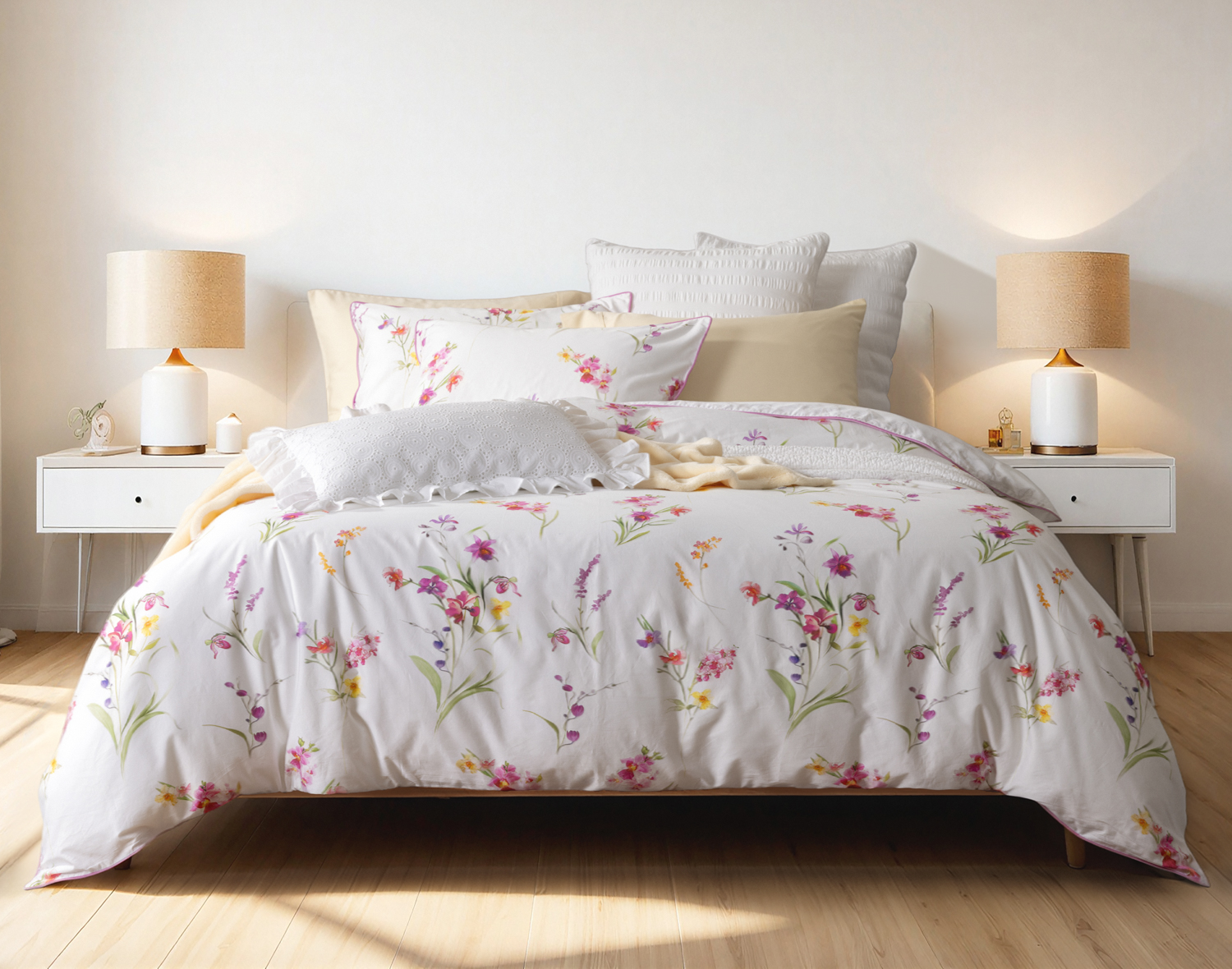 Delicata Duvet Cover, Cotton, Bamboo Floral, Purple,