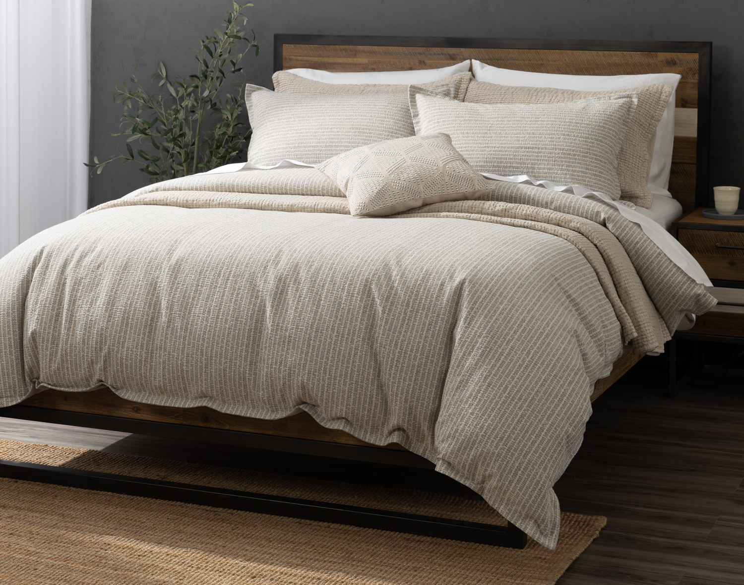 Estrada Duvet Cover, Cotton, Geometric, Beige,