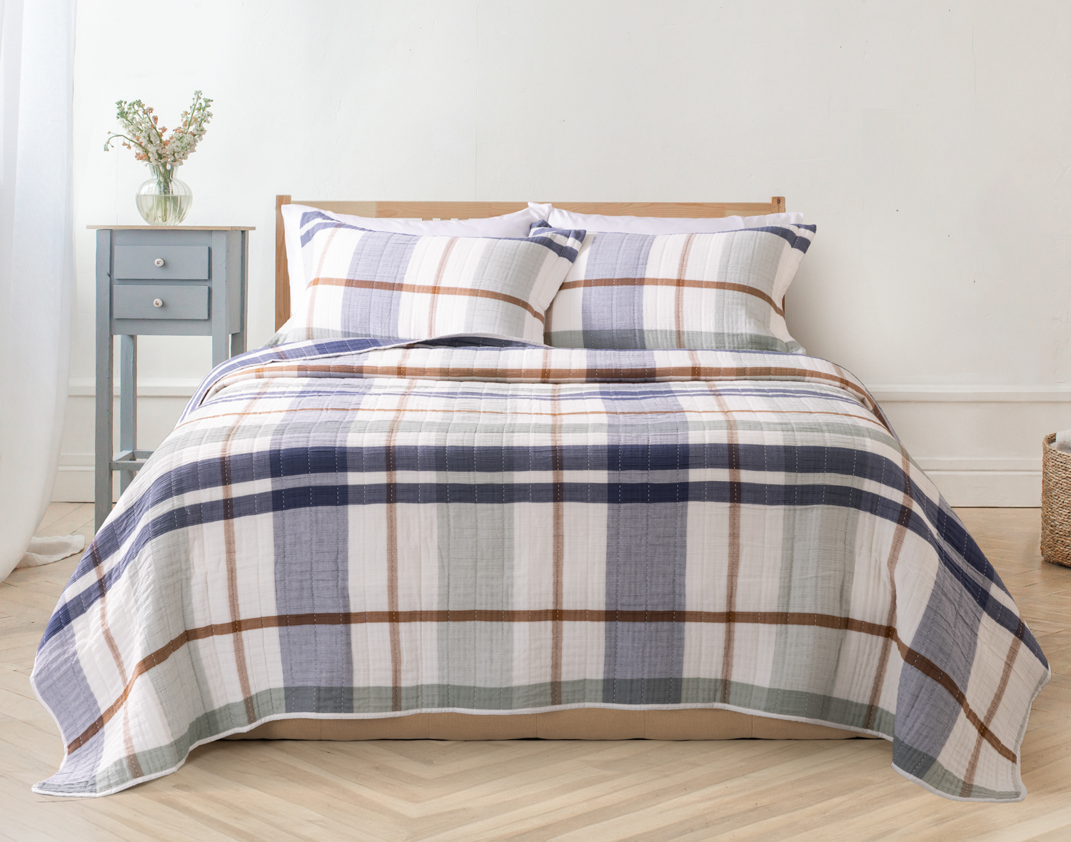 Finn Quilt Set, Geometric, Blue,