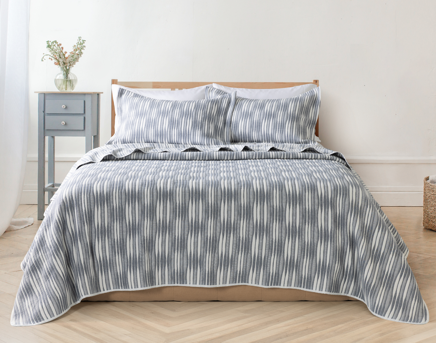 Tidemark Quilt Set, Textured, Blue,