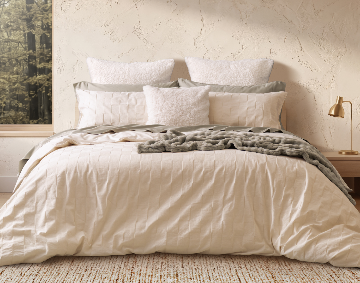 Obrigado Duvet Cover, Cotton Set, Geometric, Beige,