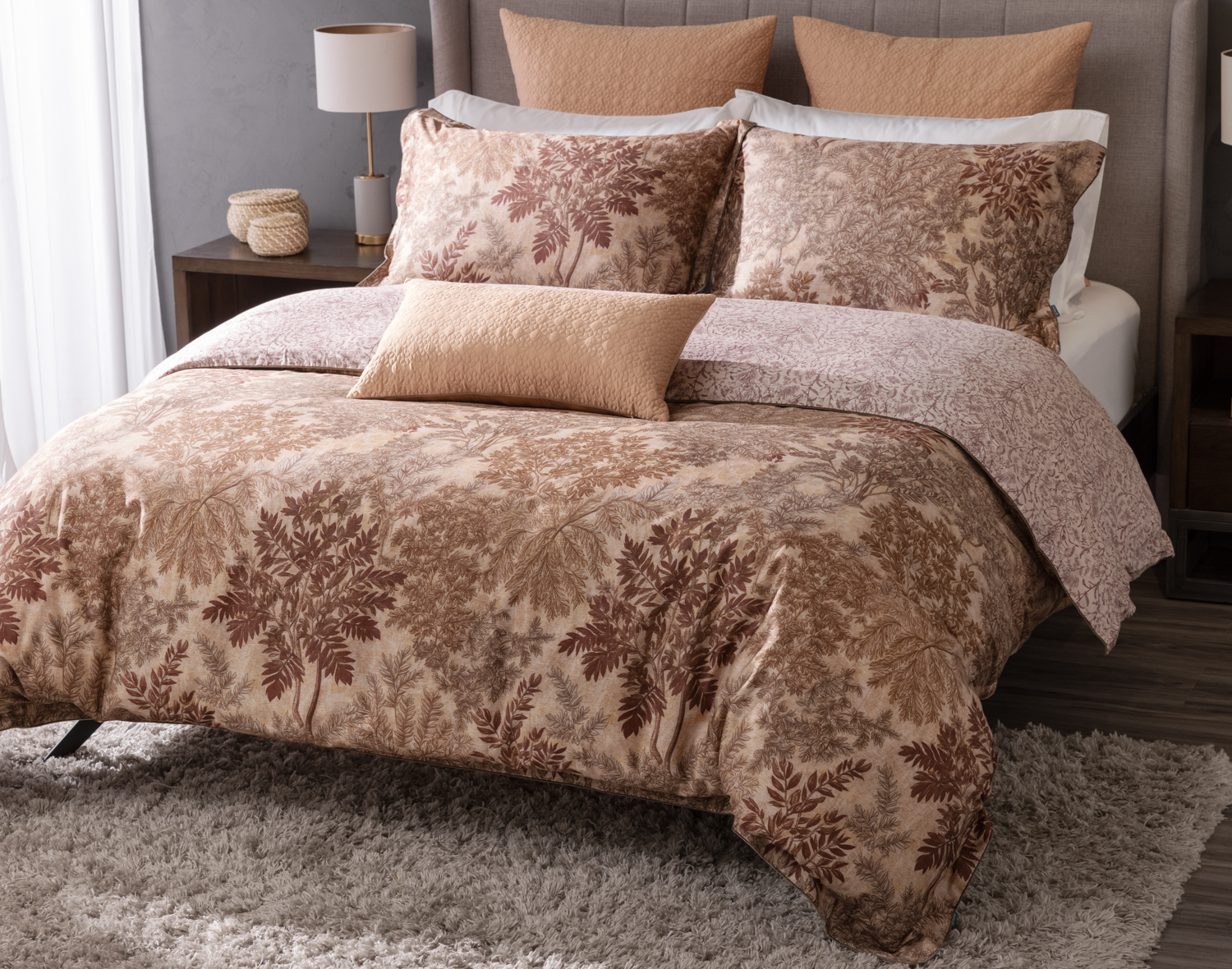 Henna Leaf Duvet Cover, TENCEL Lyocell, Botanical, Red,
