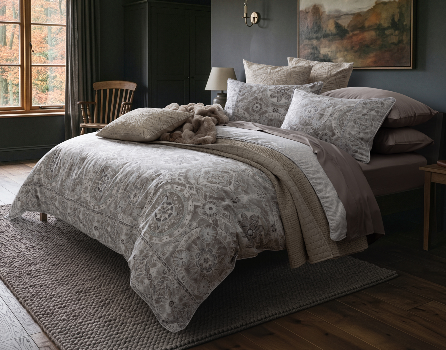 Romano Duvet Cover, TENCEL Lyocell, Geometric, Grey,