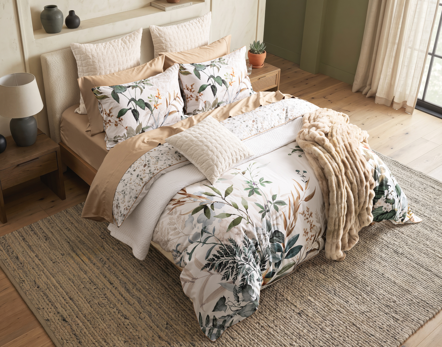 Cabot Duvet Cover, Bamboo Cotton, Botanical, Green,