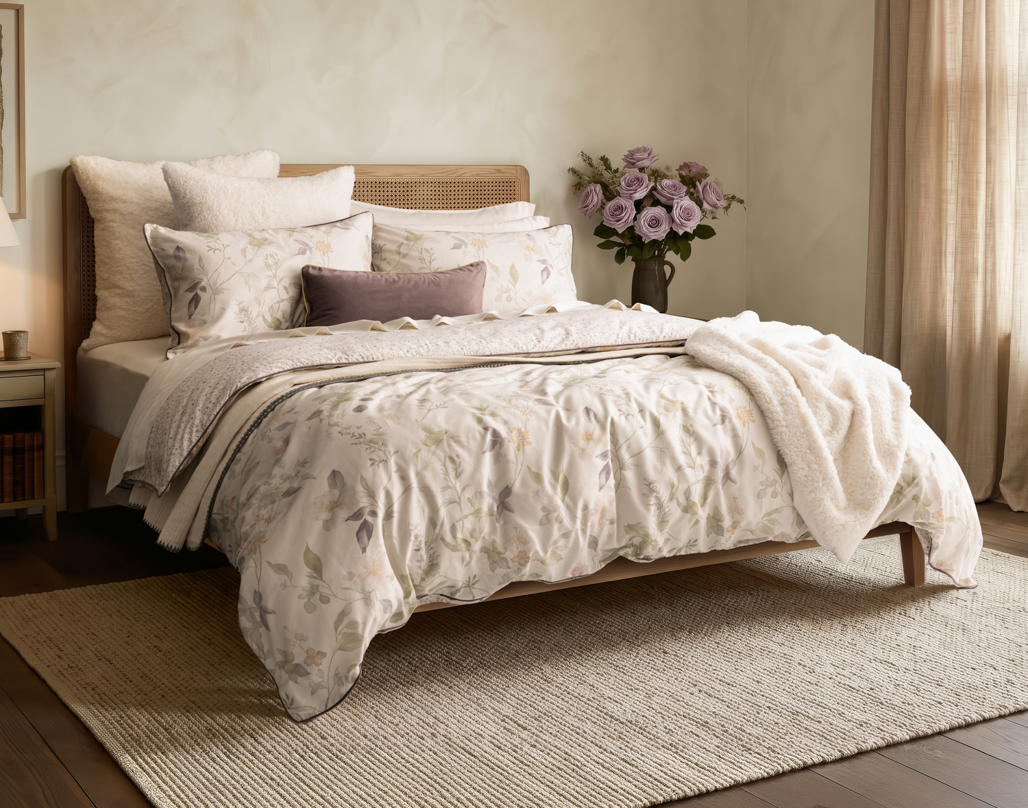 Elodie Duvet Cover, Cotton, Floral, Purple,
