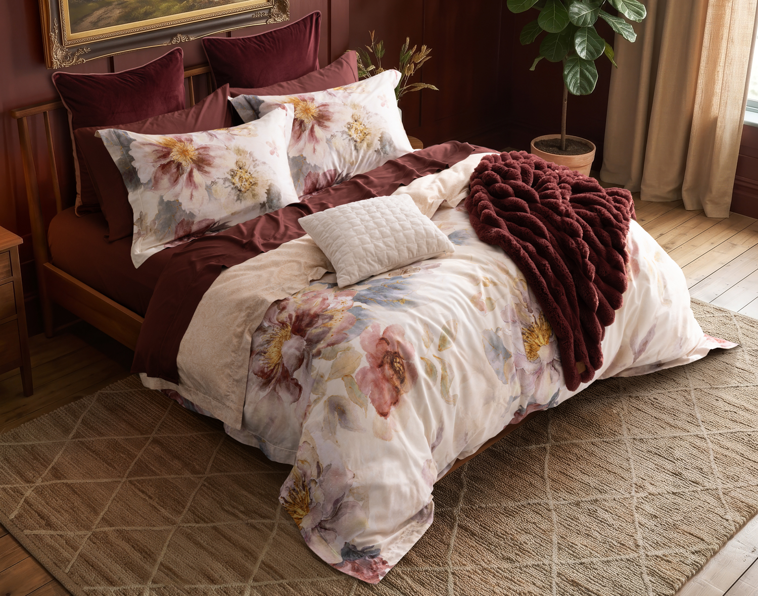 Solenna Duvet Cover, Cotton, Floral, Pink,