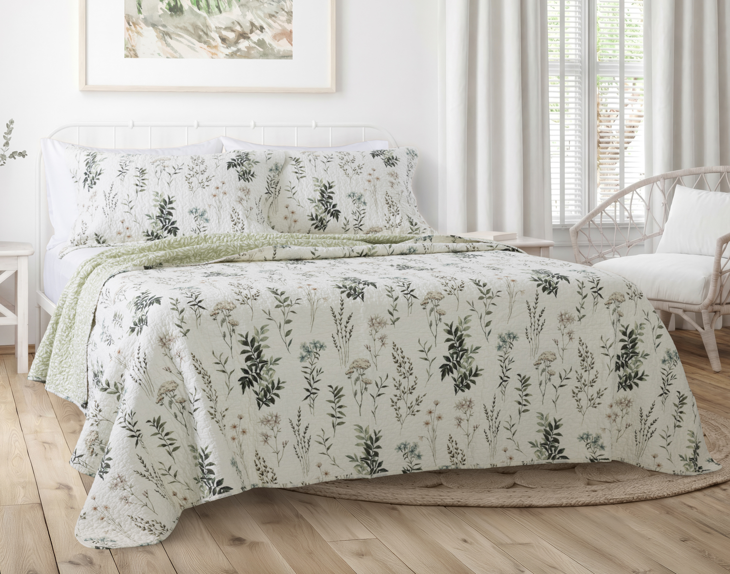 Fairfield Cotton Quilt Set, Floral, Green,