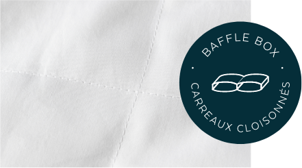 Gros plan des lignes de couture nettes sur les coutures du baffle sur notre Prestige Couette en Duvet.