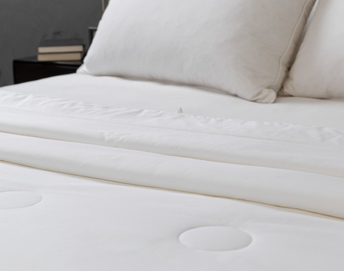Angled view of our Meridian Mulberry Silk Duvet.