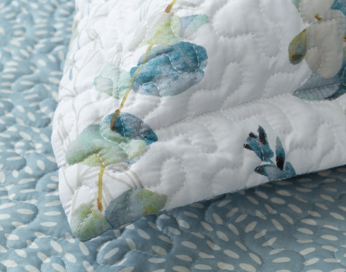 Ariel Recycled Polyester Coverlet Set, Botanical, White, Queen