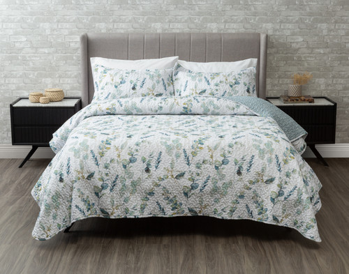 Ariel Recycled Polyester Coverlet Set, Botanical, White, Queen