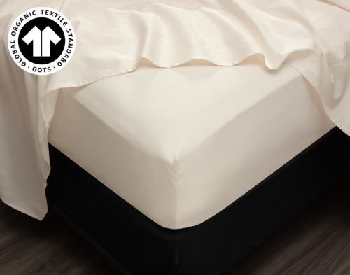 Undyed & Unbleached Organic Cotton Sateen Fitted Sheet, GOTS Certified, Beige,