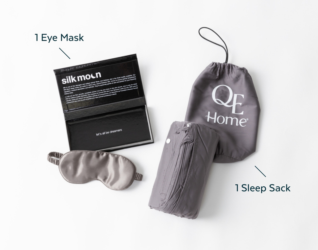 Sleep Sack & Eye Mask Travel Set, Grey