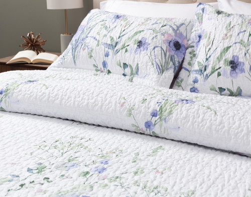 Evelyn Recycled Polyester Coverlet Set, Botanical, Blue,