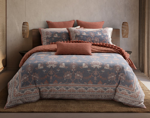 Front view of our Mahara Duvet Cover dressed over a queen bed.