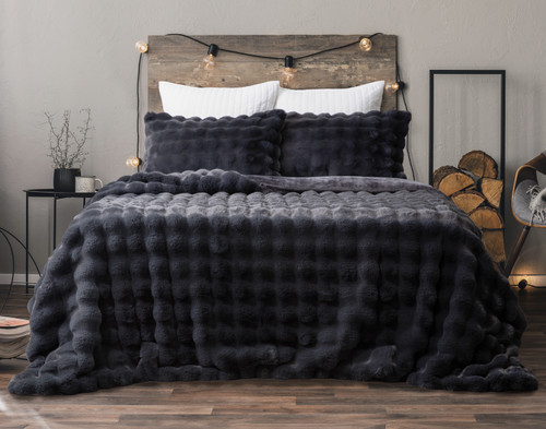Bubble Faux Fur Comforter Set - Soot - Twin XL