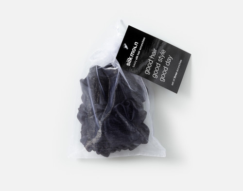 QE Home 100% Mulberry Silk Scrunchies in Black (Set of 3)