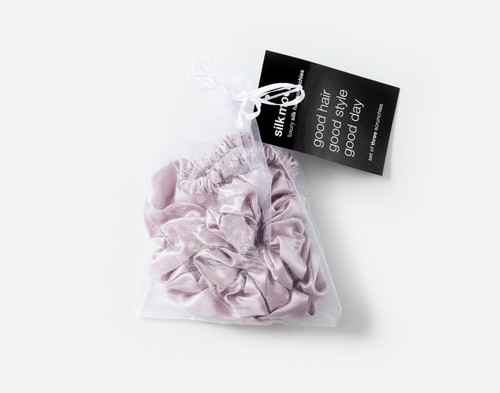 QE Home 100% Mulberry Silk Scrunchies in Lavender (Set of 3), Pink