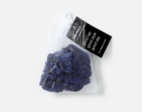 QE Home 100% Mulberry Silk Scrunchies in Navy (Set of 3), Blue