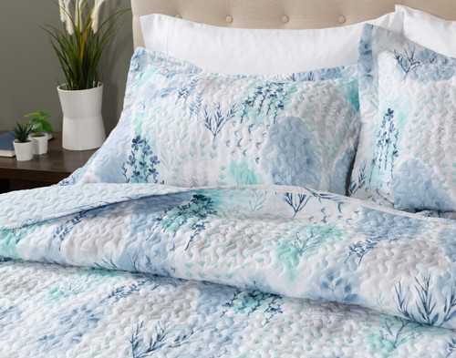 Eliana Recycled Polyester Coverlet Set, Botanical, Blue,