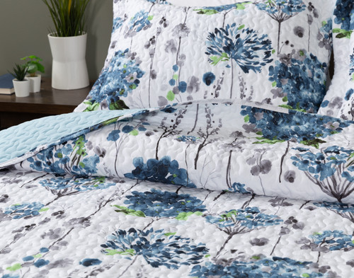 Marisol Recycled Polyester Coverlet Set, Botanical, Blue,