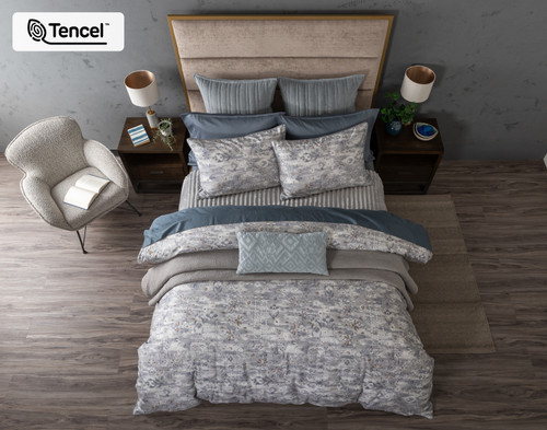 Fergana Duvet Cover, Cotton, TENCEL Lyocell, Geometric, Grey,
