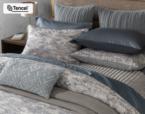 Fergana Duvet Cover, Cotton, TENCEL Lyocell, Geometric, Grey,