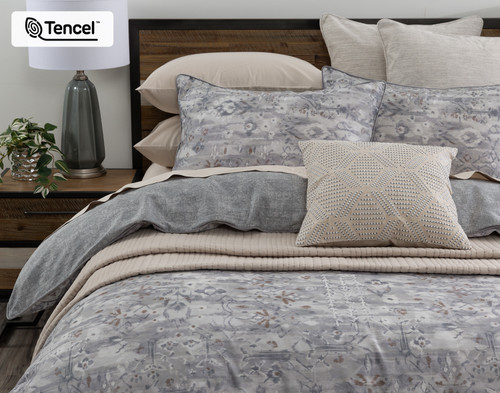 Fergana Duvet Cover, Cotton, TENCEL Lyocell, Geometric, Grey,