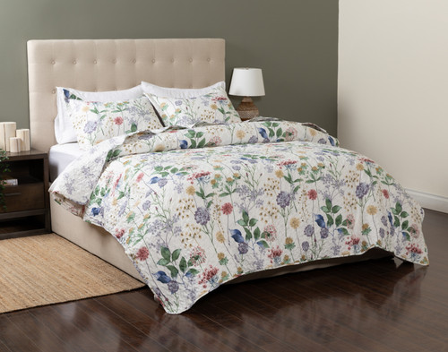 Danielle Recycled Polyester Coverlet Set, Floral, Green,