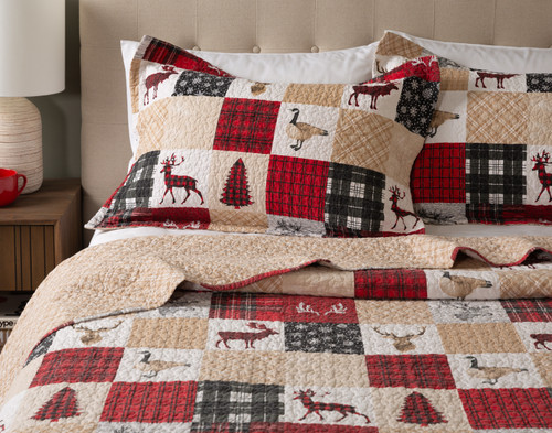 North Wood Cotton Quilt Set, Patchwork, Red,