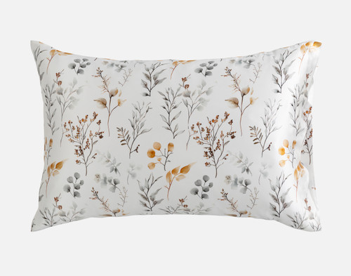 QE Home 100% Mulberry Silk Pillowcase in Willow, Floral, White, King