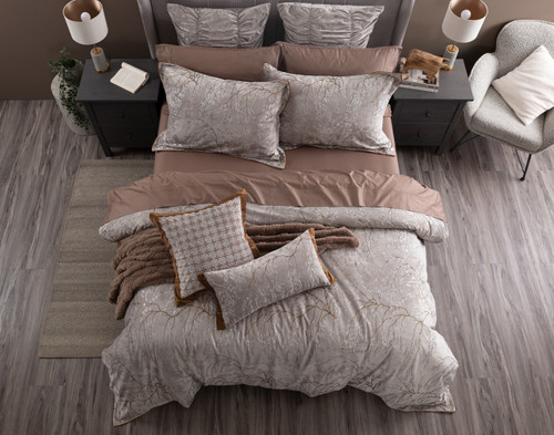Luxembourg Velvet Duvet Cover, Cotton, Botanical, Grey,