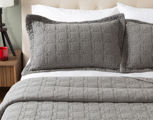 Bear Crossing Quilt Set, Geometric, Grey,