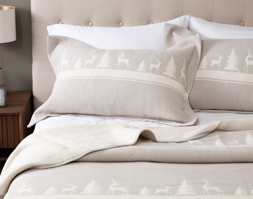 Deer Trail Cotton Jacquard Quilt Set, Scenic, Grey,