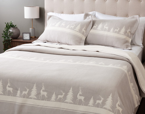 Deer Trail Cotton Jacquard Quilt Set, Scenic, Grey,