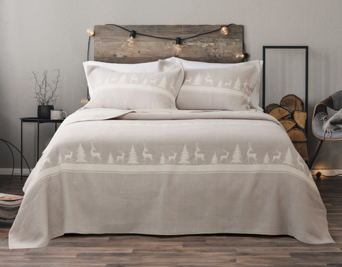 Deer Trail Cotton Jacquard Quilt Set, Scenic, Grey,