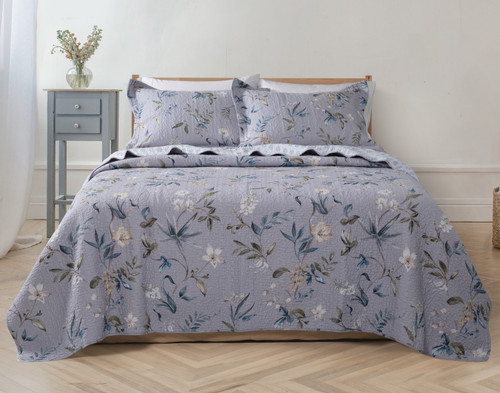 Sara Cotton Quilt Set, Floral, Purple,